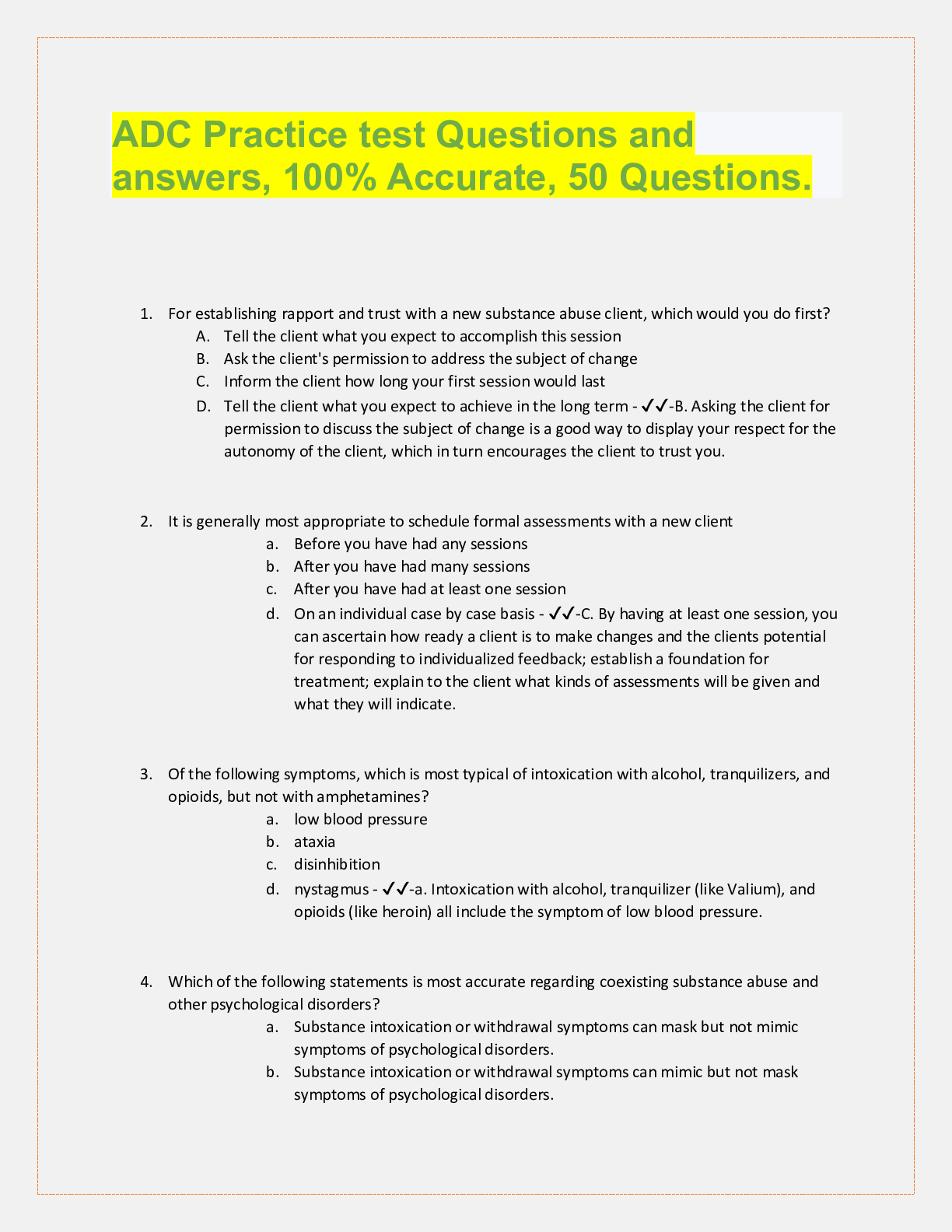 Preview image for ADC Practice test Questions and  answers, 100% Accurate, 50 Questions.